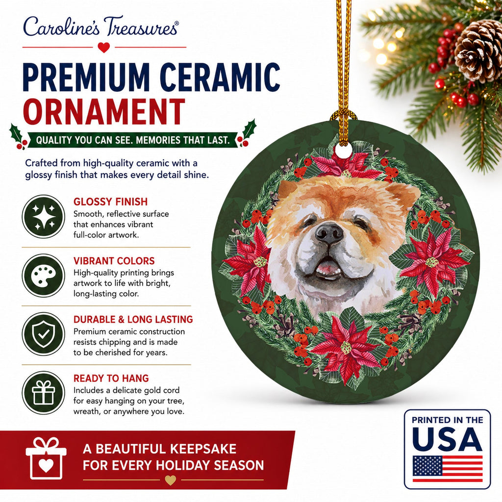 Cane Corso Poinsetta Wreath Ceramic Ornament Christmas Tree Hanging Decorations for Home Christmas Holiday, Party, Gift, 3 in, Multicolor