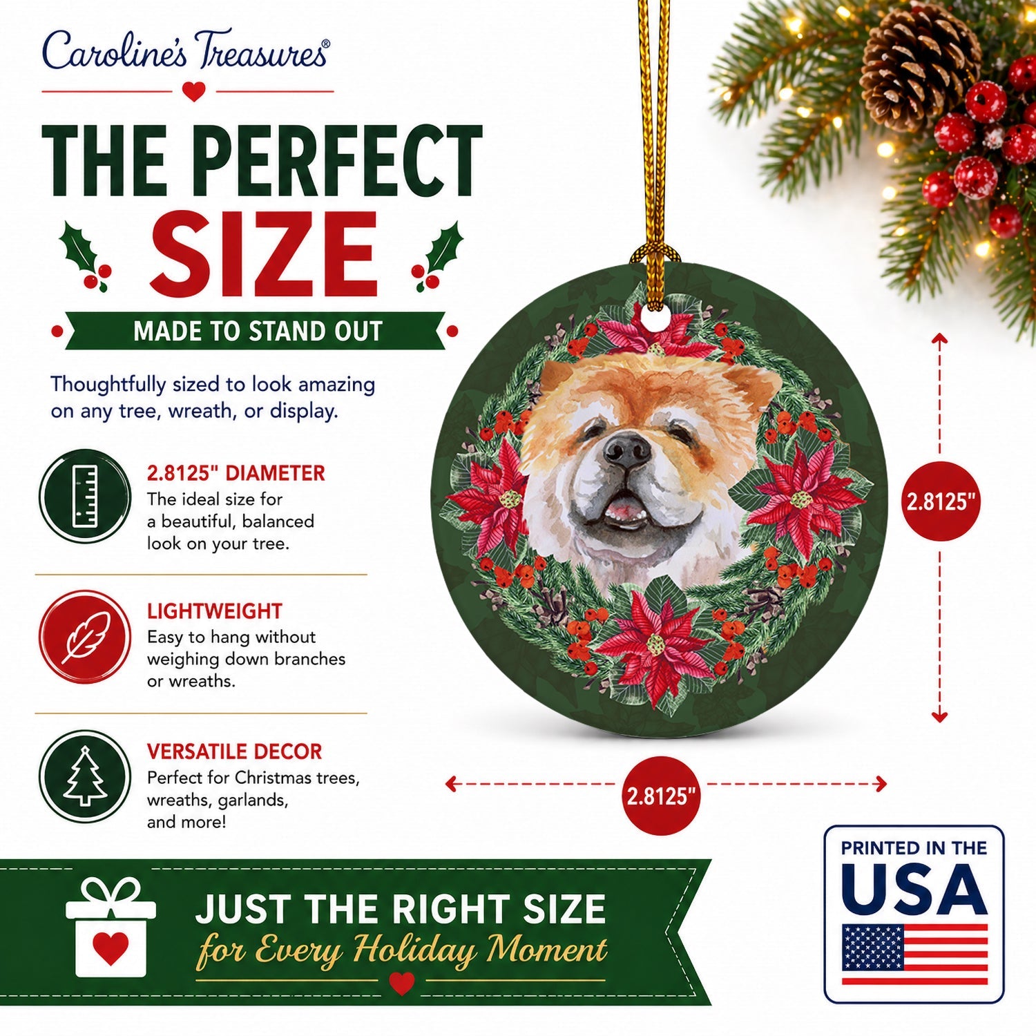 Cane Corso Poinsetta Wreath Ceramic Ornament Christmas Tree Hanging Decorations for Home Christmas Holiday, Party, Gift, 3 in, Multicolor