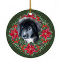 Newfoundland Puppy Poinsetta Wreath Ceramic Ornament Christmas Tree Hanging Decorations for Home Christmas Holiday, Party, Gift, 3 in, Multicolor
