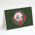 Bichon Frise #2 Poinsetta Wreath Greeting Cards Pack of 8 Blank Cards with Envelopes Whimsical A7 Size 5x7