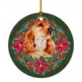 Cocker Spaniel Poinsetta Wreath Ceramic Ornament Christmas Tree Hanging Decorations for Home Christmas Holiday, Party, Gift, 3 in, Multicolor