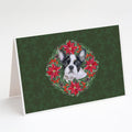 French Bulldog Black White Poinsetta Wreath Greeting Cards Pack of 8 Blank Cards with Envelopes Whimsical A7 Size 5x7
