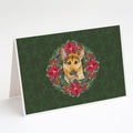German Shepherd #2 Poinsetta Wreath Greeting Cards Pack of 8 Blank Cards with Envelopes Whimsical A7 Size 5x7