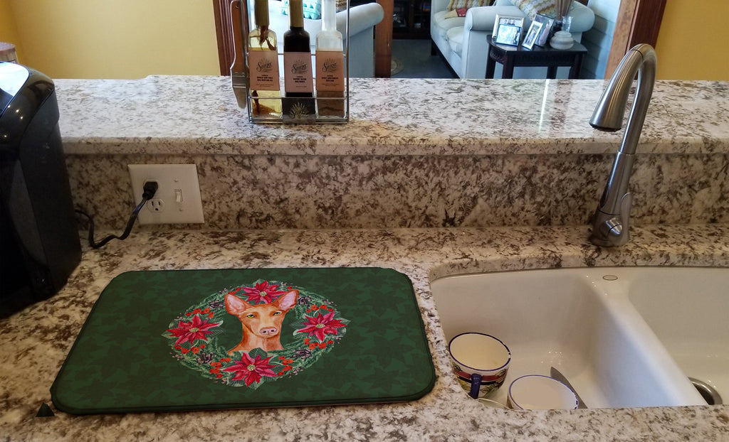 Pharaoh Hound Poinsetta Wreath Dish Drying Mat Absorbent Dish Drying Mat Pad for Kitchen Counter Dish Drainer Mat for Countertop, 14 x 21", Multicolor