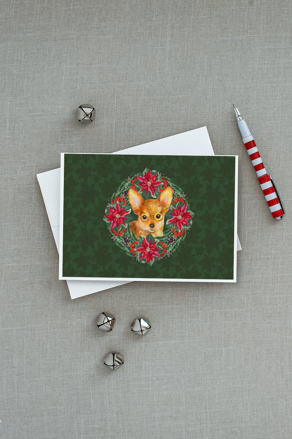 Toy Terrier Poinsetta Wreath Greeting Cards Pack of 8 Blank Cards with Envelopes Whimsical A7 Size 5x7