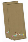 American Foxhound Easter Tan Embroidered Towel Set of 2 Decorative Bathroom Guest Hand Towel for Hand, Face, Tea, Dishcloth, 19 X 25, Tan