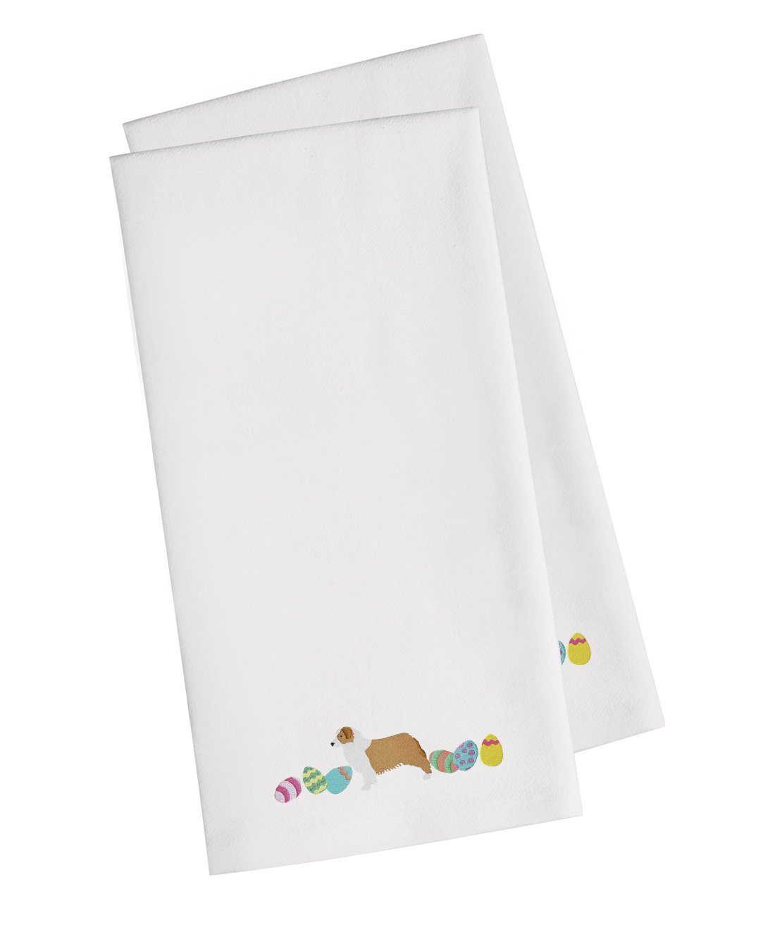 Australian Shepherd Easter White Embroidered Towel Set of 2 Decorative Bathroom Guest Hand Towel for Hand, Face, Tea, Dishcloth, 19 X 25, White