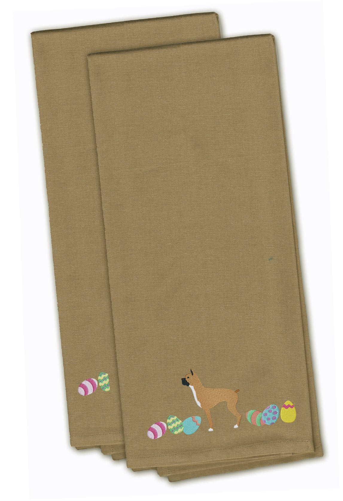 Boxer Easter Tan Embroidered Towel Set of 2 Decorative Bathroom Guest Hand Towel for Hand, Face, Tea, Dishcloth, 19 X 25, Tan