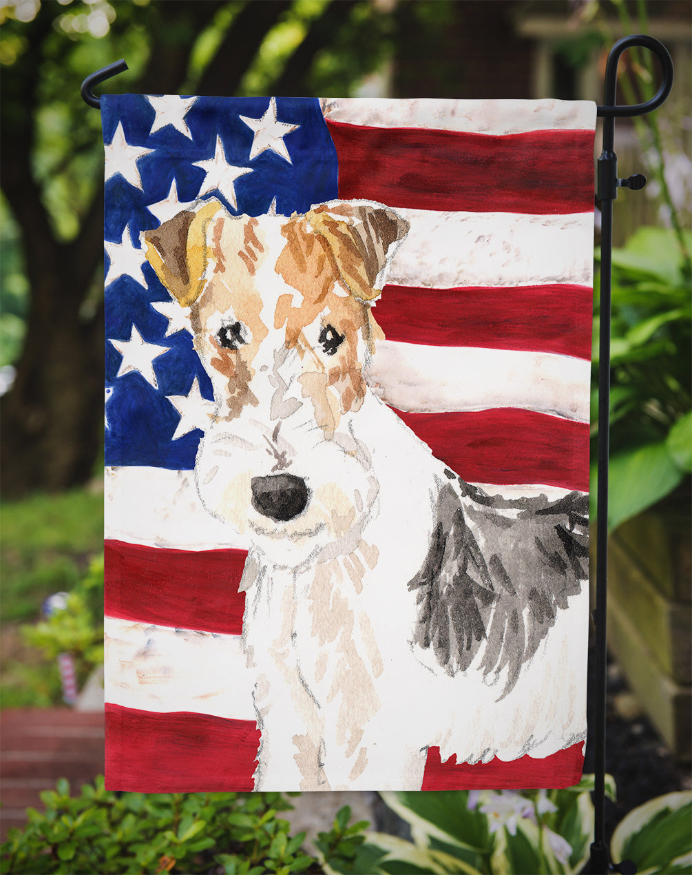 Patriotic USA Fox Terrier Garden Flag Mailbox Decorative Yard Banner Outside Patio Artwork for Flower Beds, Garden Size, Multicolor