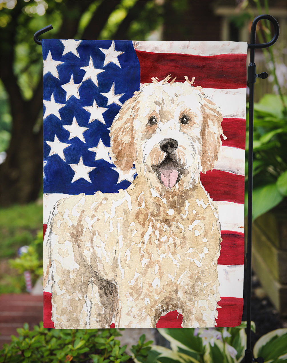 Patriotic USA Goldendoodle Garden Flag Mailbox Decorative Yard Banner Outside Patio Artwork for Flower Beds, Garden Size, Multicolor