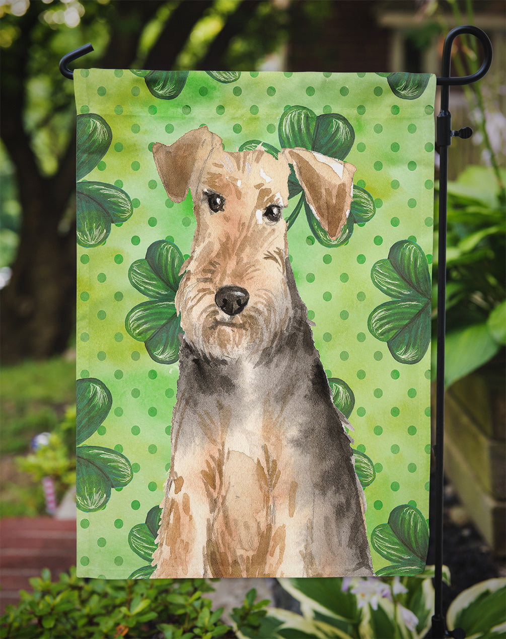 Shamrocks Welsh Terrier Garden Flag Mailbox Decorative Yard Banner Outside Patio Artwork for Flower Beds, Garden Size, Multicolor