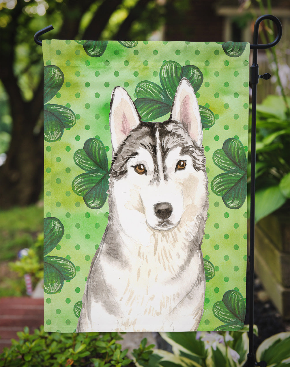 Shamrocks Siberian Husky Garden Flag Mailbox Decorative Yard Banner Outside Patio Artwork for Flower Beds, Garden Size, Multicolor