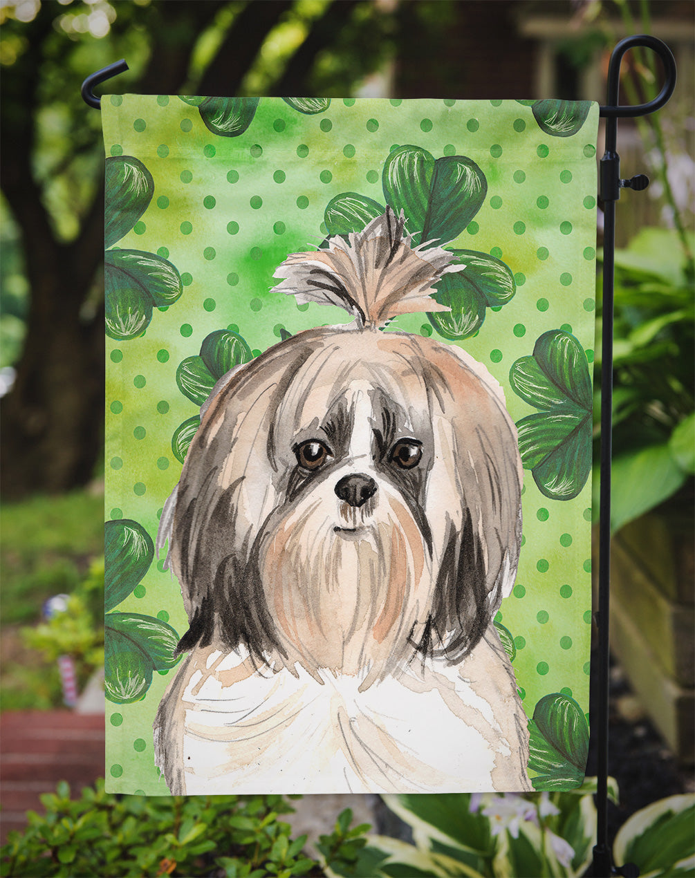 Shamrocks Shih Tzu Garden Flag Mailbox Decorative Yard Banner Outside Patio Artwork for Flower Beds, Garden Size, Multicolor
