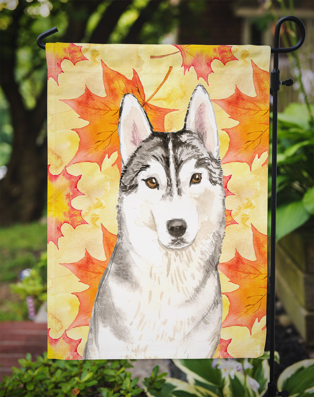 Fall Leaves Siberian Husky Garden Flag Mailbox Decorative Yard Banner Outside Patio Artwork for Flower Beds, Garden Size, Multicolor