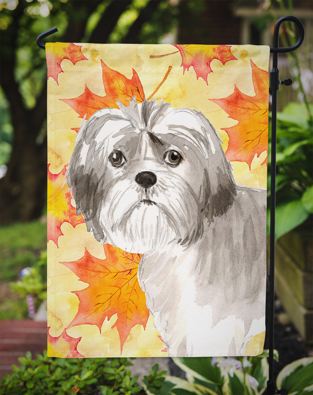 Fall Leaves Shih Tzu Puppy Garden Flag Mailbox Decorative Yard Banner Outside Patio Artwork for Flower Beds, Garden Size, Multicolor
