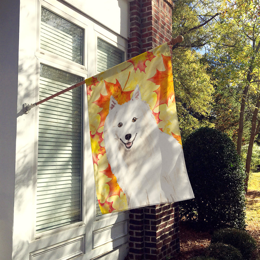 Fall Leaves Japanese Spitz House Flag 28x40 Porch Sleeve Pole Decorative Outside Yard Banner Artwork Wall Hanging, Polyester