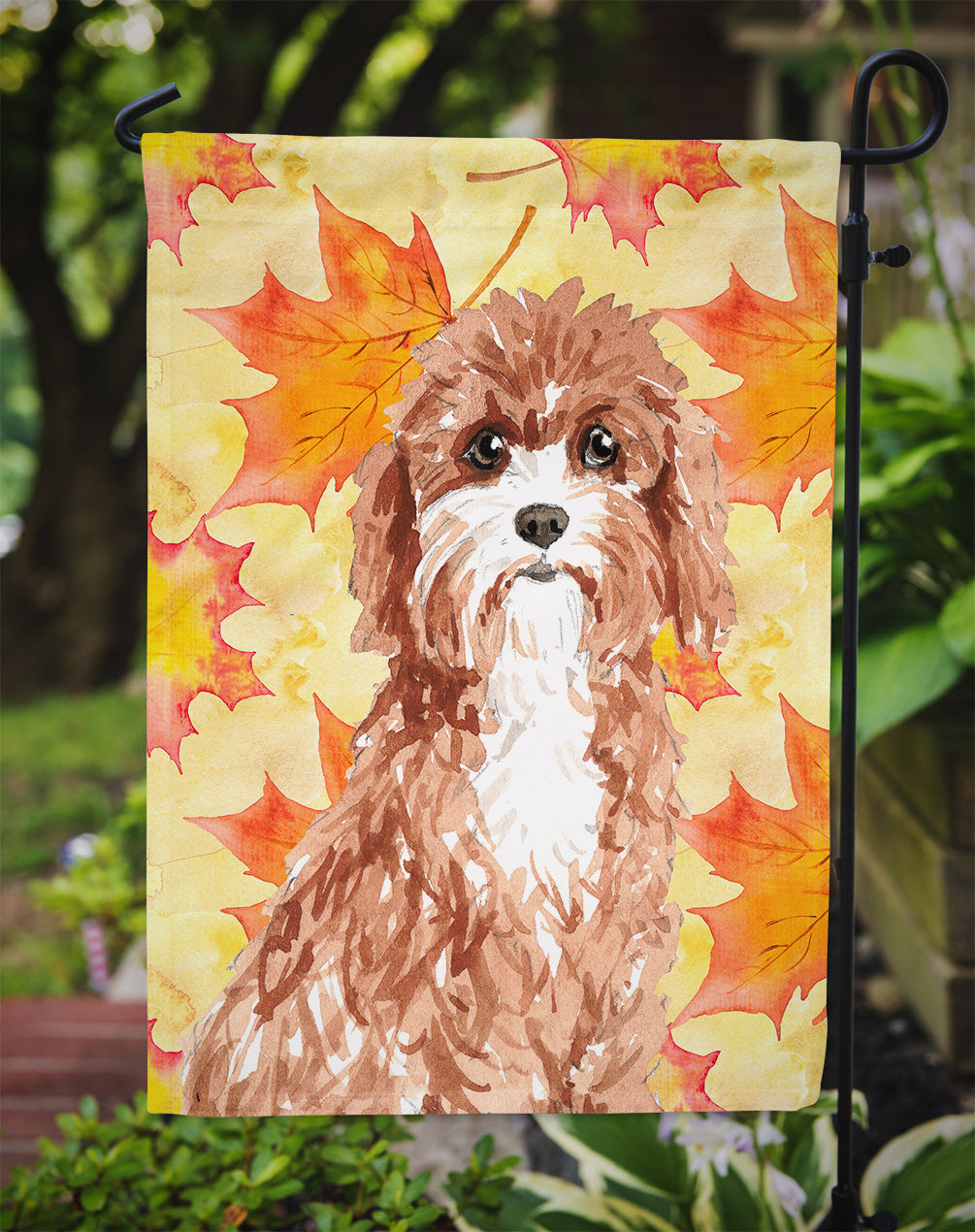 Fall Leaves Cavapoo Garden Flag Mailbox Decorative Yard Banner Outside Patio Artwork for Flower Beds, Garden Size, Multicolor