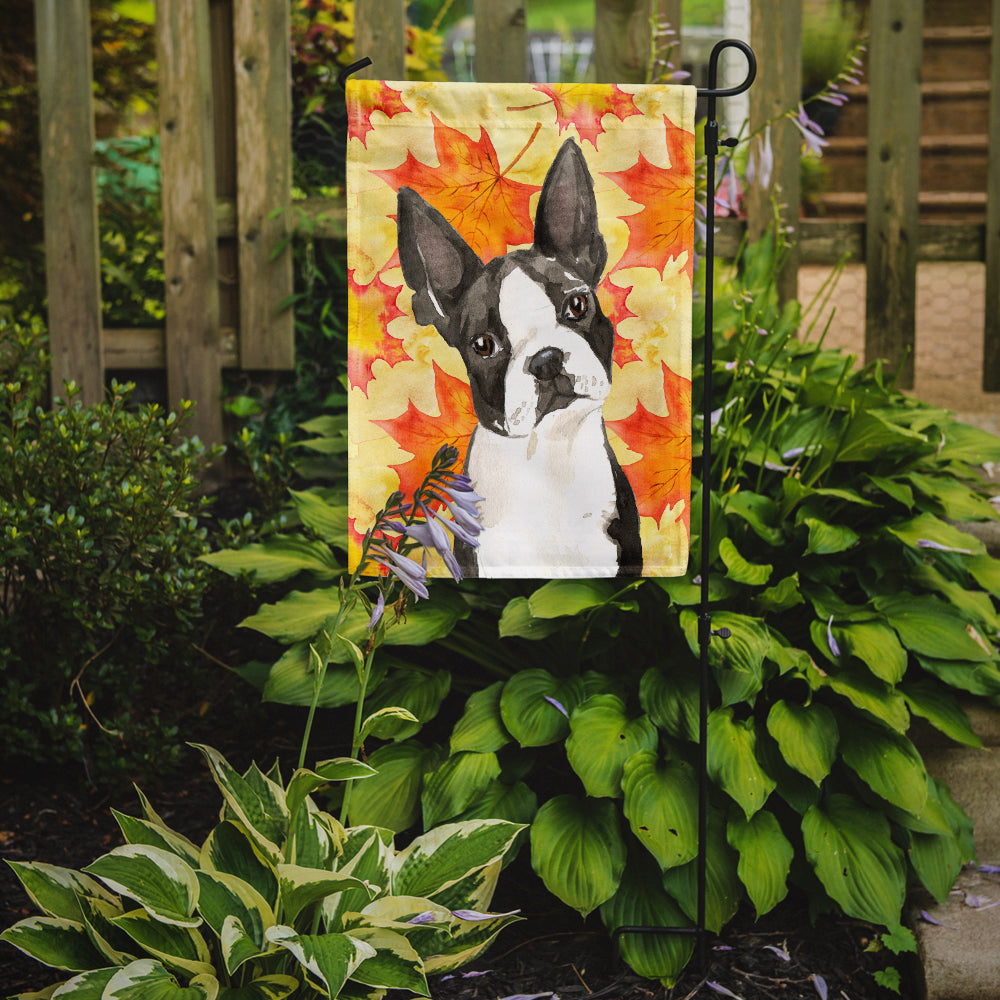 Fall Leaves Boston Terrier Garden Flag Mailbox Decorative Yard Banner Outside Patio Artwork for Flower Beds, Garden Size, Multicolor