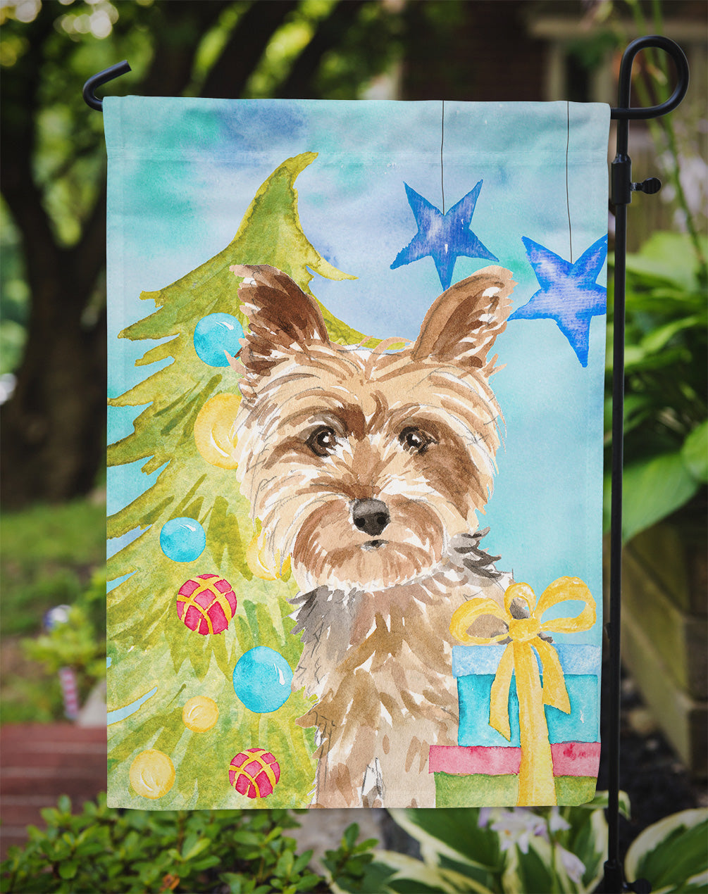 Christmas Tree Yorkie Yorkshire Terrier Garden Flag Mailbox Decorative Yard Banner Outside Patio Artwork for Flower Beds, Garden Size, Multicolor
