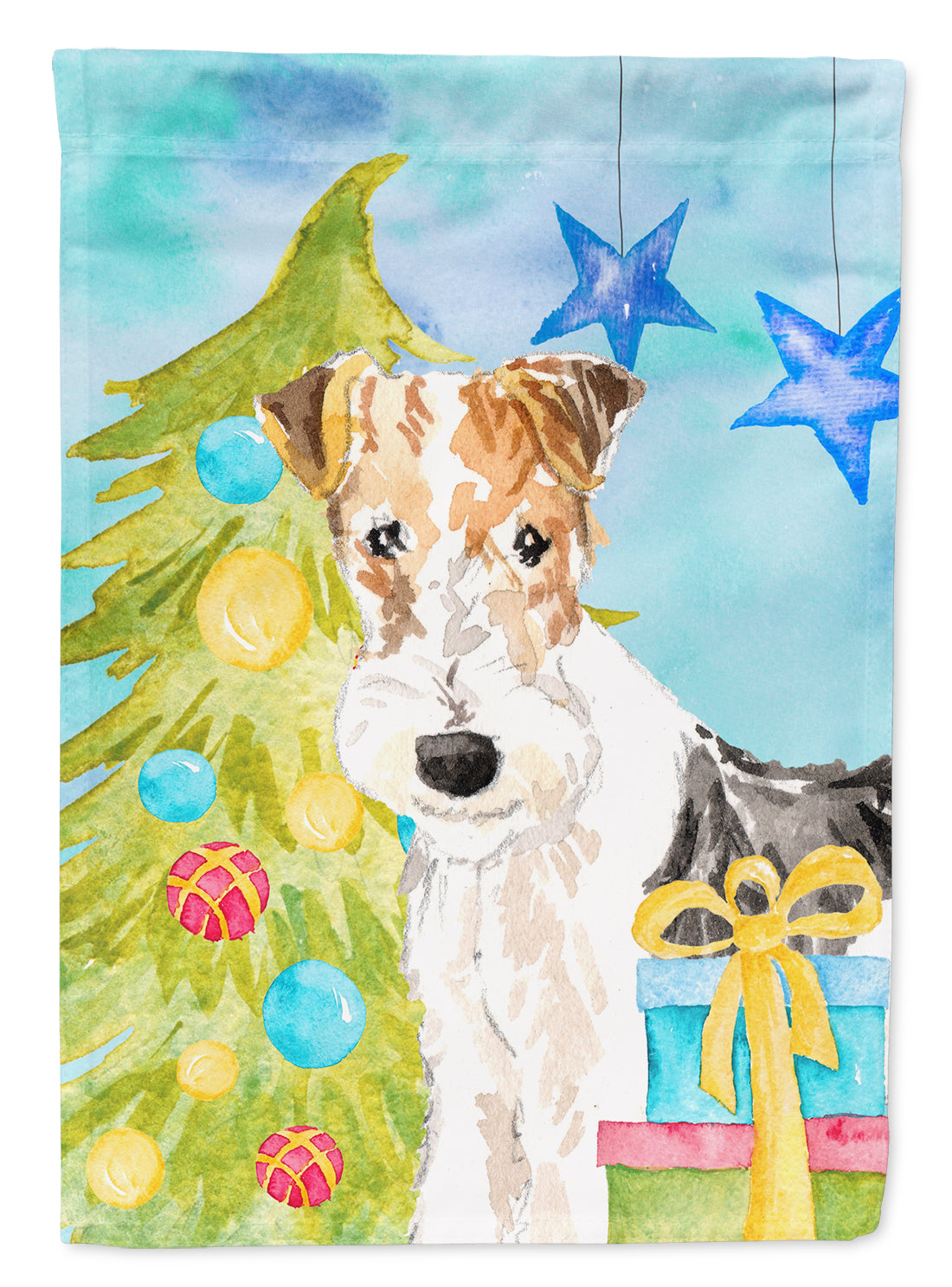 Christmas Tree Fox Terrier Garden Flag Mailbox Decorative Yard Banner Outside Patio Artwork for Flower Beds, Garden Size, Multicolor