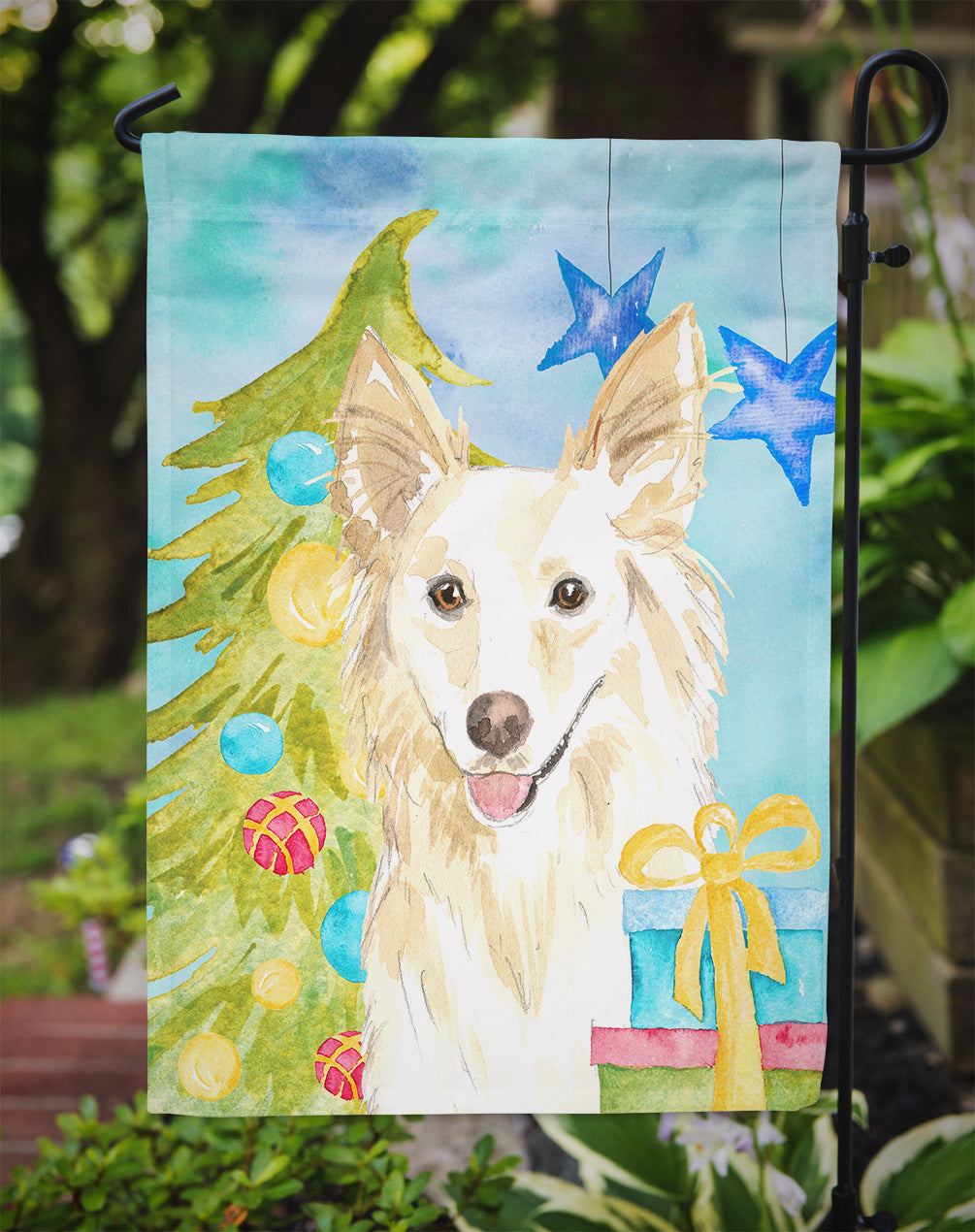 Christmas Tree White Collie Garden Flag Mailbox Decorative Yard Banner Outside Patio Artwork for Flower Beds, Garden Size, Multicolor