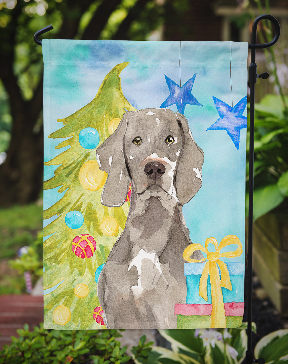 Christmas Tree Weimaraner Garden Flag Mailbox Decorative Yard Banner Outside Patio Artwork for Flower Beds, Garden Size, Multicolor