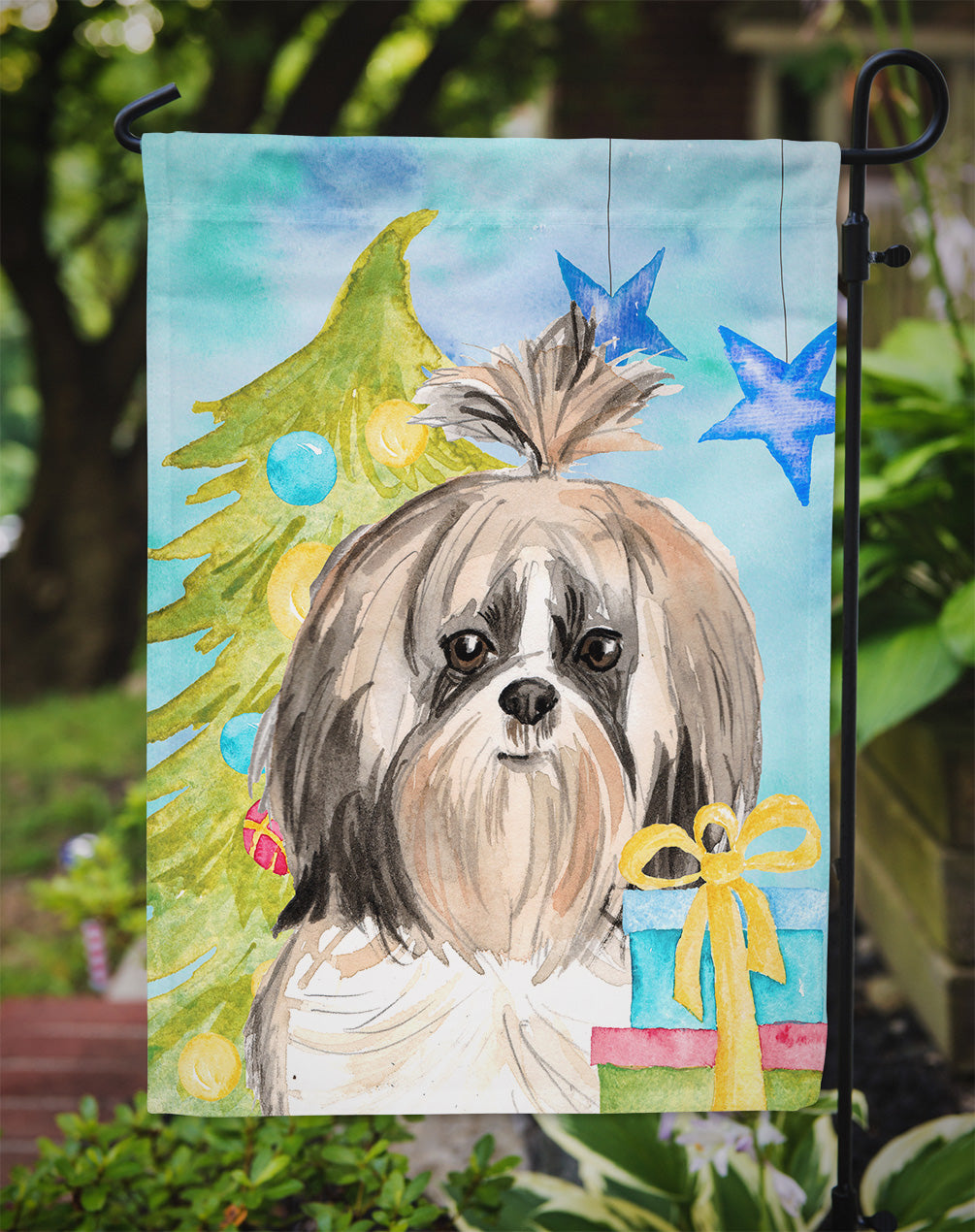 Christmas Tree Shih Tzu Garden Flag Mailbox Decorative Yard Banner Outside Patio Artwork for Flower Beds, Garden Size, Multicolor
