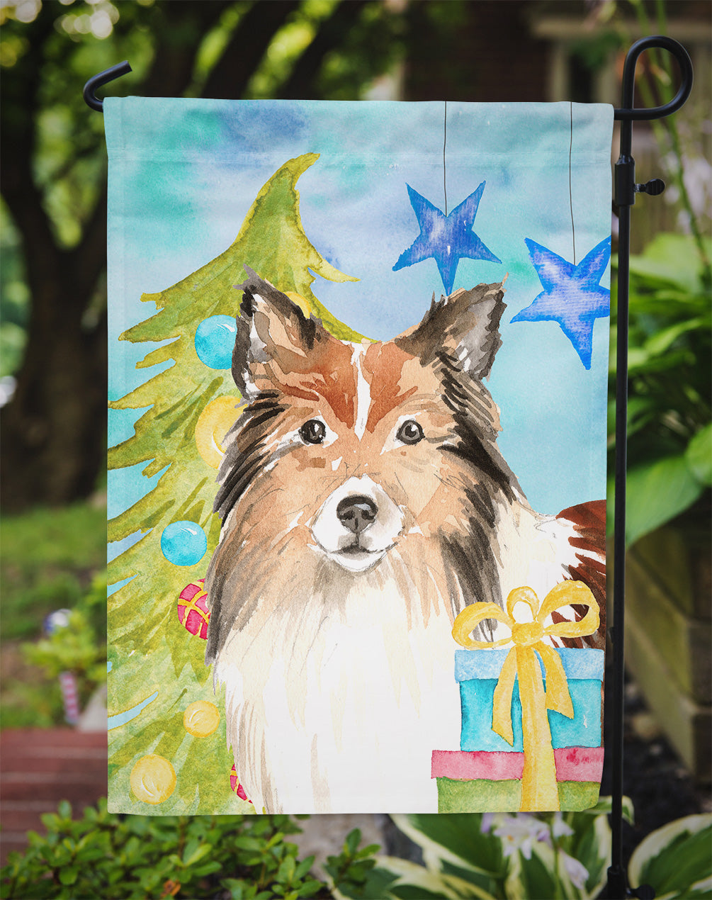 Christmas Tree Sheltie Garden Flag Mailbox Decorative Yard Banner Outside Patio Artwork for Flower Beds, Garden Size, Multicolor