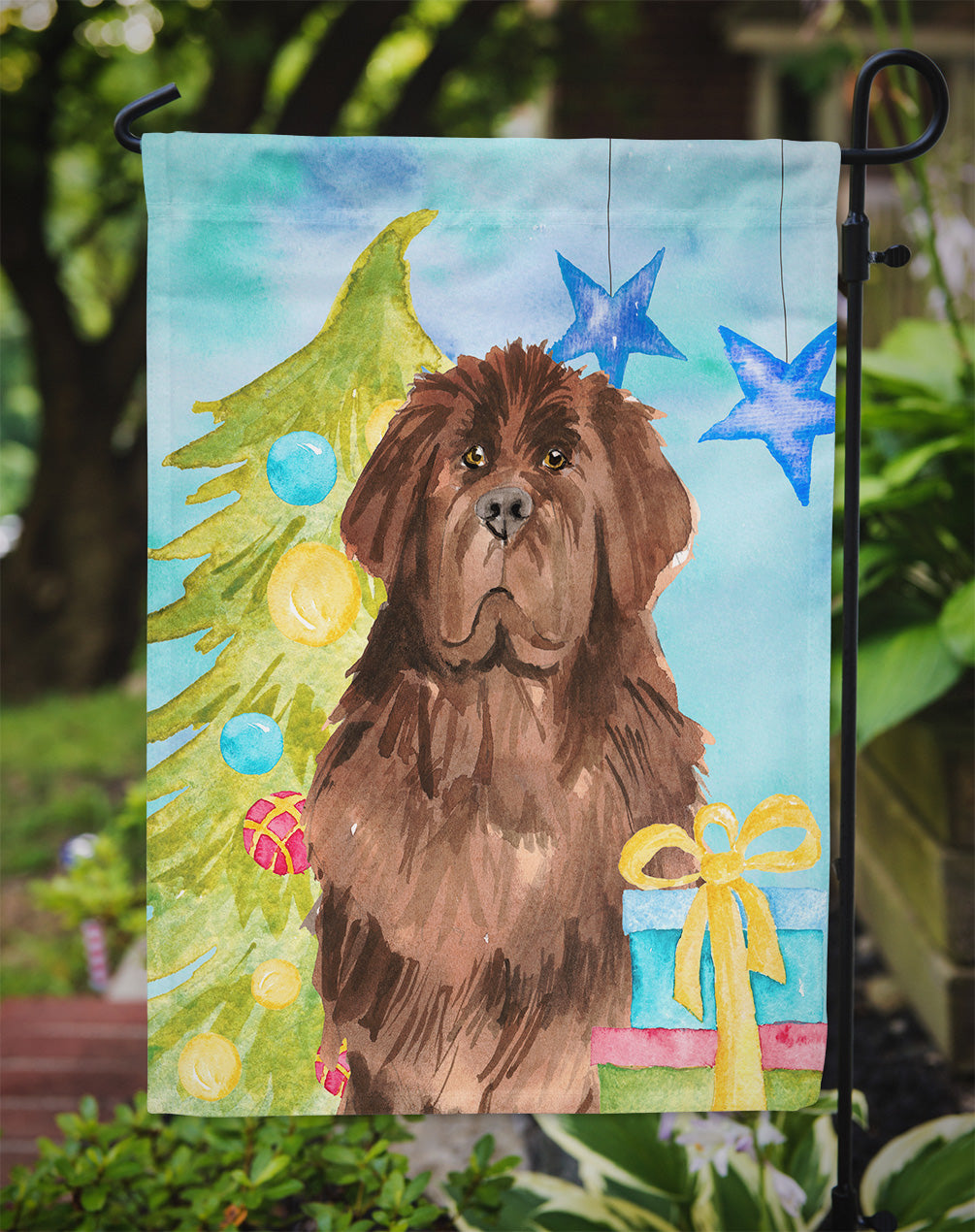 Christmas Tree Newfoundland Garden Flag Mailbox Decorative Yard Banner Outside Patio Artwork for Flower Beds, Garden Size, Multicolor