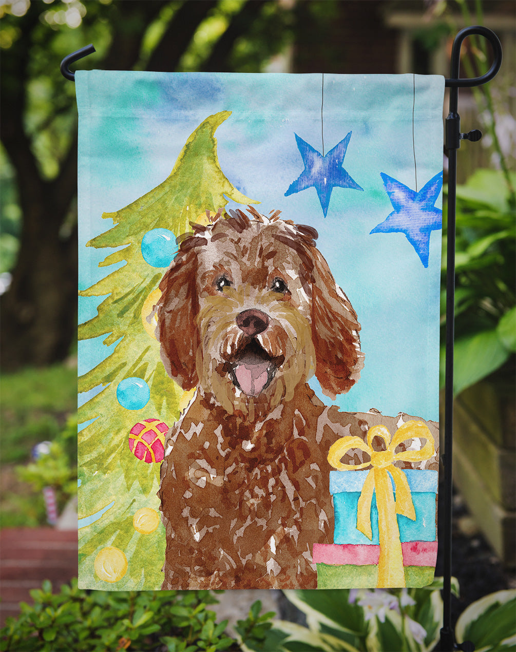 Christmas Tree Labradoodle Garden Flag Mailbox Decorative Yard Banner Outside Patio Artwork for Flower Beds, Garden Size, Multicolor