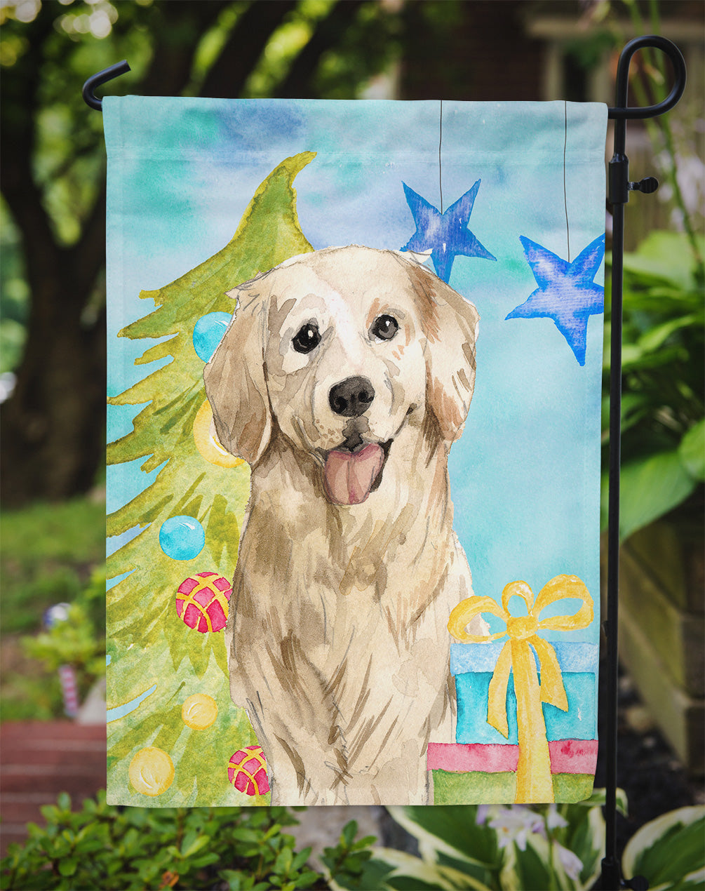 Christmas Tree Golden Retriever Garden Flag Mailbox Decorative Yard Banner Outside Patio Artwork for Flower Beds, Garden Size, Multicolor