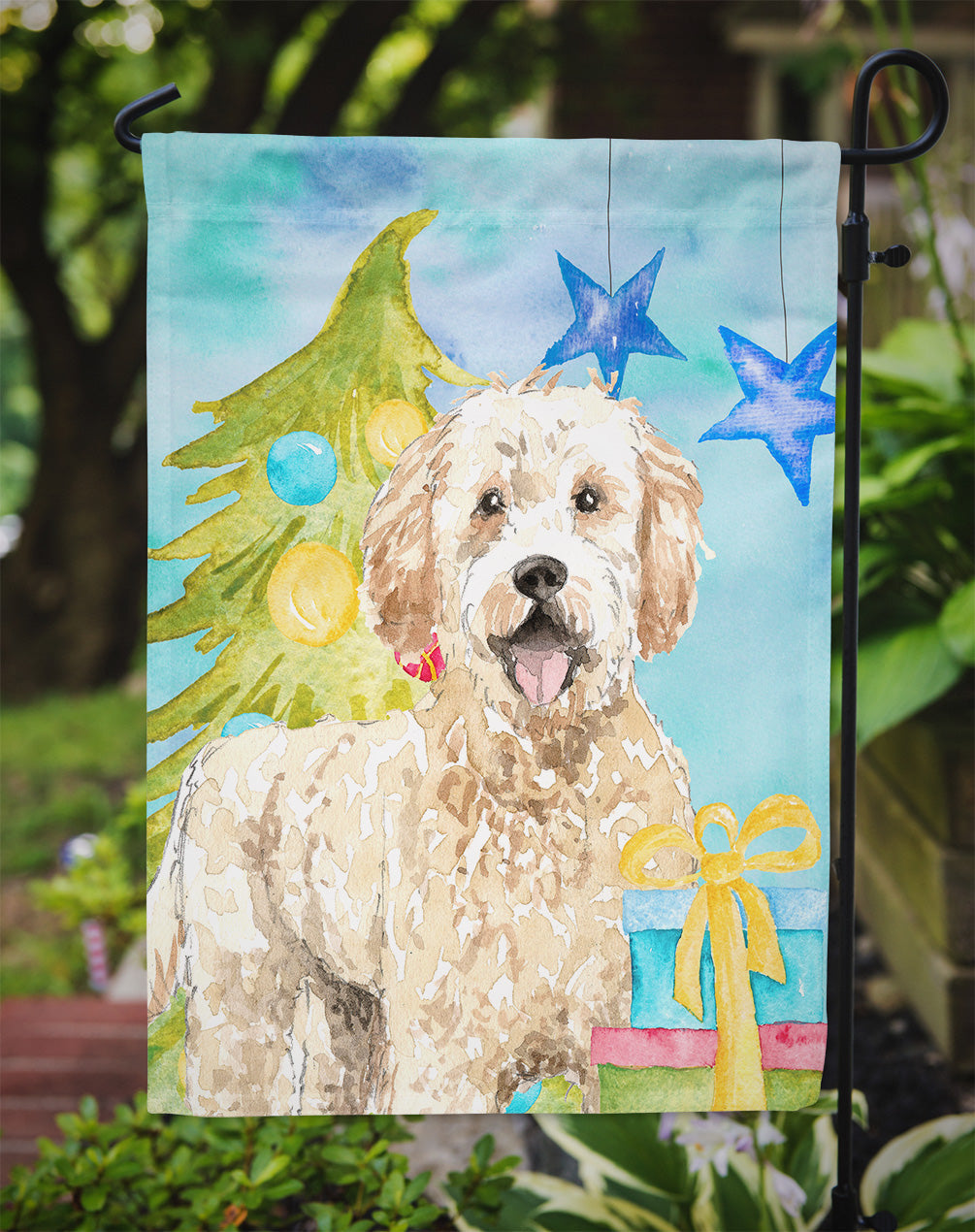 Christmas Tree Goldendoodle Garden Flag Mailbox Decorative Yard Banner Outside Patio Artwork for Flower Beds, Garden Size, Multicolor