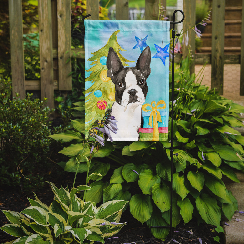 Christmas Tree Boston Terrier Garden Flag Mailbox Decorative Yard Banner Outside Patio Artwork for Flower Beds, Garden Size, Multicolor