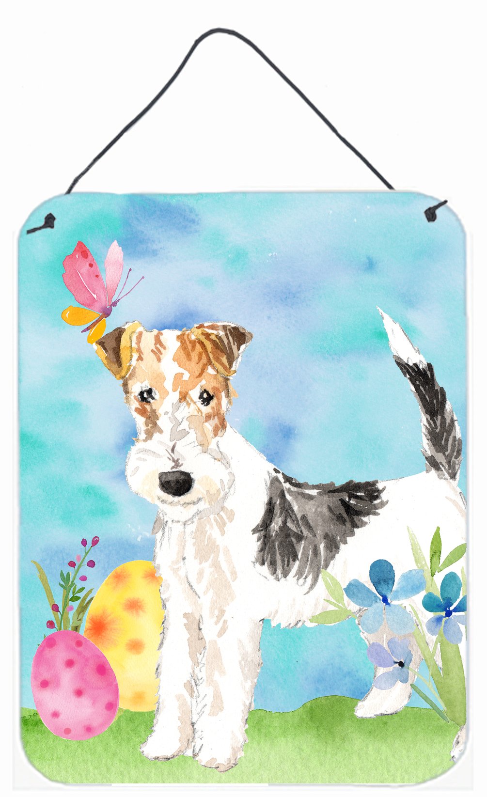 Easter Eggs Fox Terrier Wall or Door Hanging Prints Aluminum Metal Sign Kitchen Wall Bar Bathroom Plaque Home Decor Front Door Plaque, 12x16, Multicolor