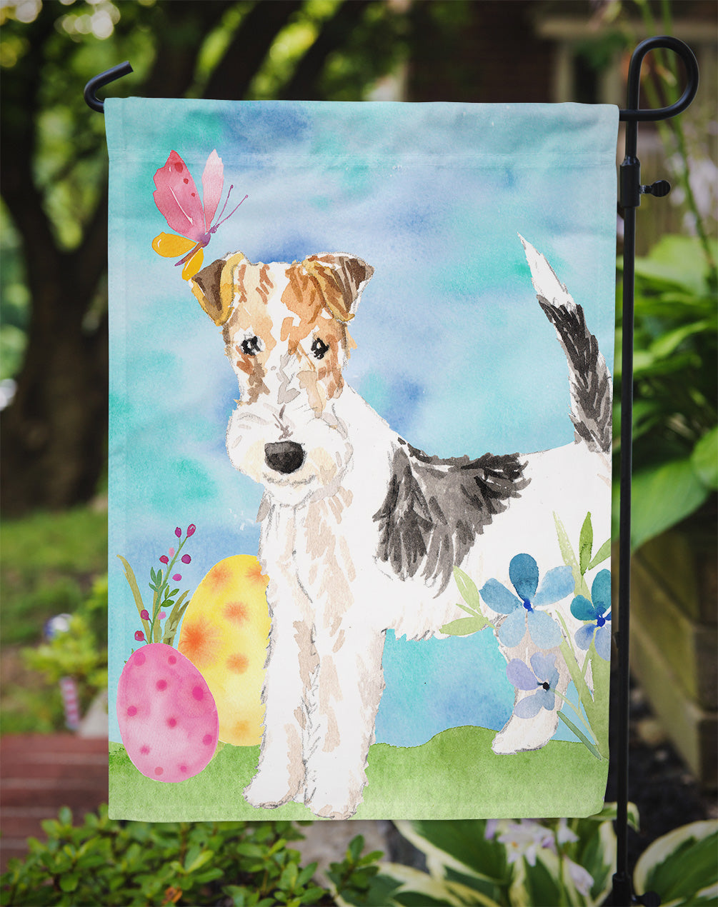 Easter Eggs Fox Terrier Garden Flag Mailbox Decorative Yard Banner Outside Patio Artwork for Flower Beds, Garden Size, Multicolor