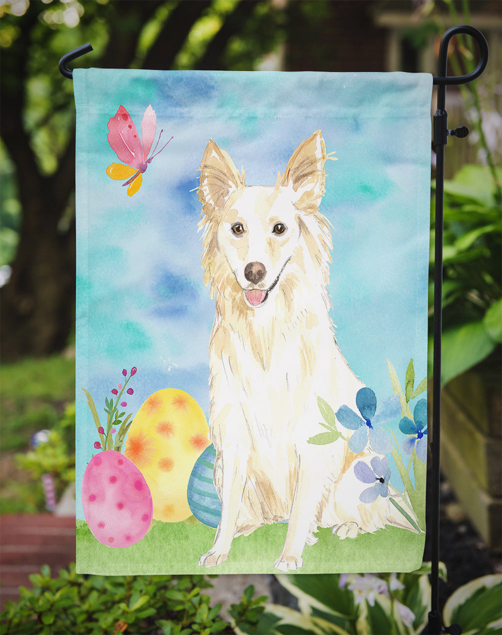 Easter Eggs White Collie Garden Flag Mailbox Decorative Yard Banner Outside Patio Artwork for Flower Beds, Garden Size, Multicolor