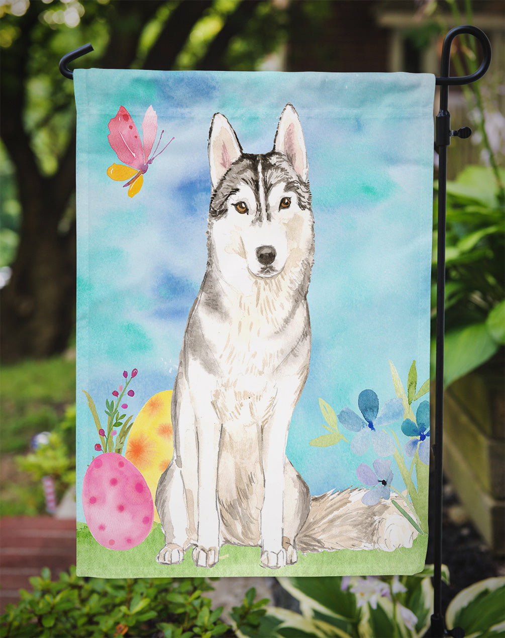 Easter Eggs Siberian Husky Garden Flag Mailbox Decorative Yard Banner Outside Patio Artwork for Flower Beds, Garden Size, Multicolor