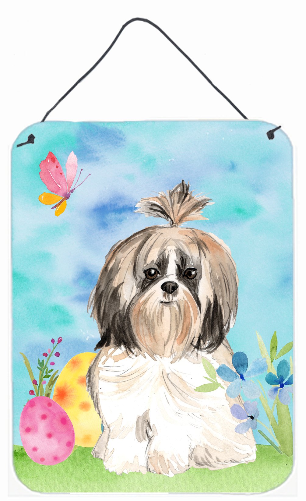 Easter Eggs Shih Tzu Wall or Door Hanging Prints Aluminum Metal Sign Kitchen Wall Bar Bathroom Plaque Home Decor Front Door Plaque, 12x16, Multicolor