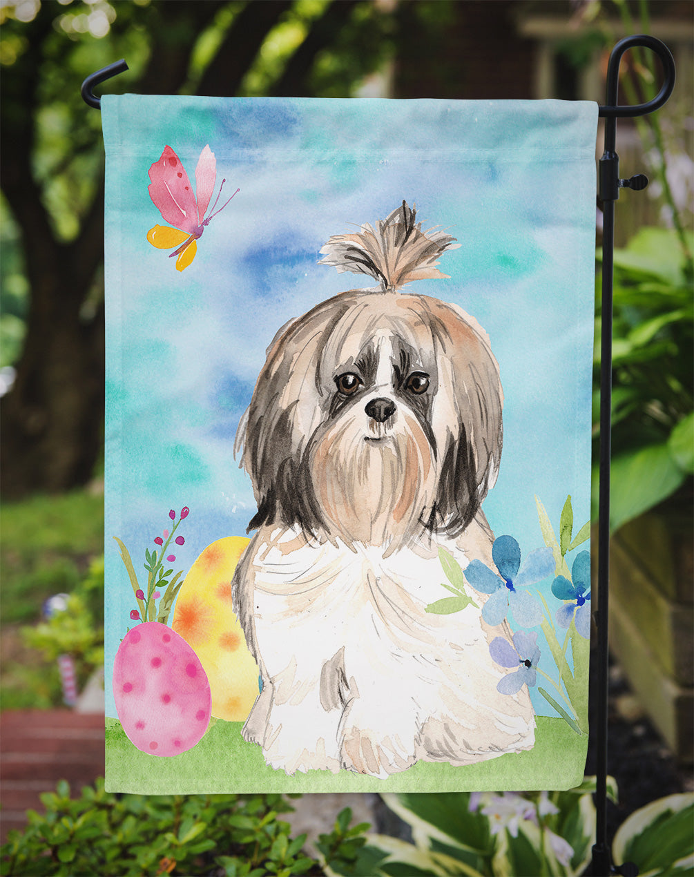 Easter Eggs Shih Tzu Garden Flag Mailbox Decorative Yard Banner Outside Patio Artwork for Flower Beds, Garden Size, Multicolor