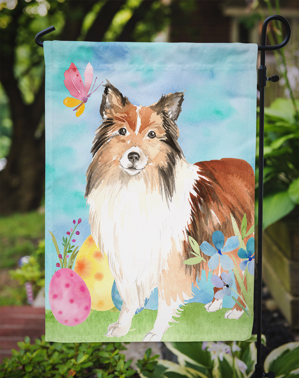 Easter Eggs Sheltie Garden Flag Mailbox Decorative Yard Banner Outside Patio Artwork for Flower Beds, Garden Size, Multicolor