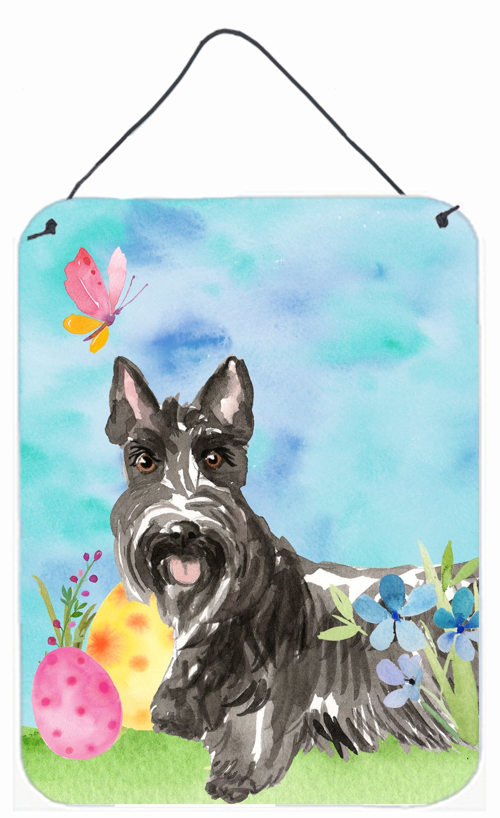 Easter Eggs Scottish Terrier Wall or Door Hanging Prints Aluminum Metal Sign Kitchen Wall Bar Bathroom Plaque Home Decor Front Door Plaque, 12x16, Multicolor