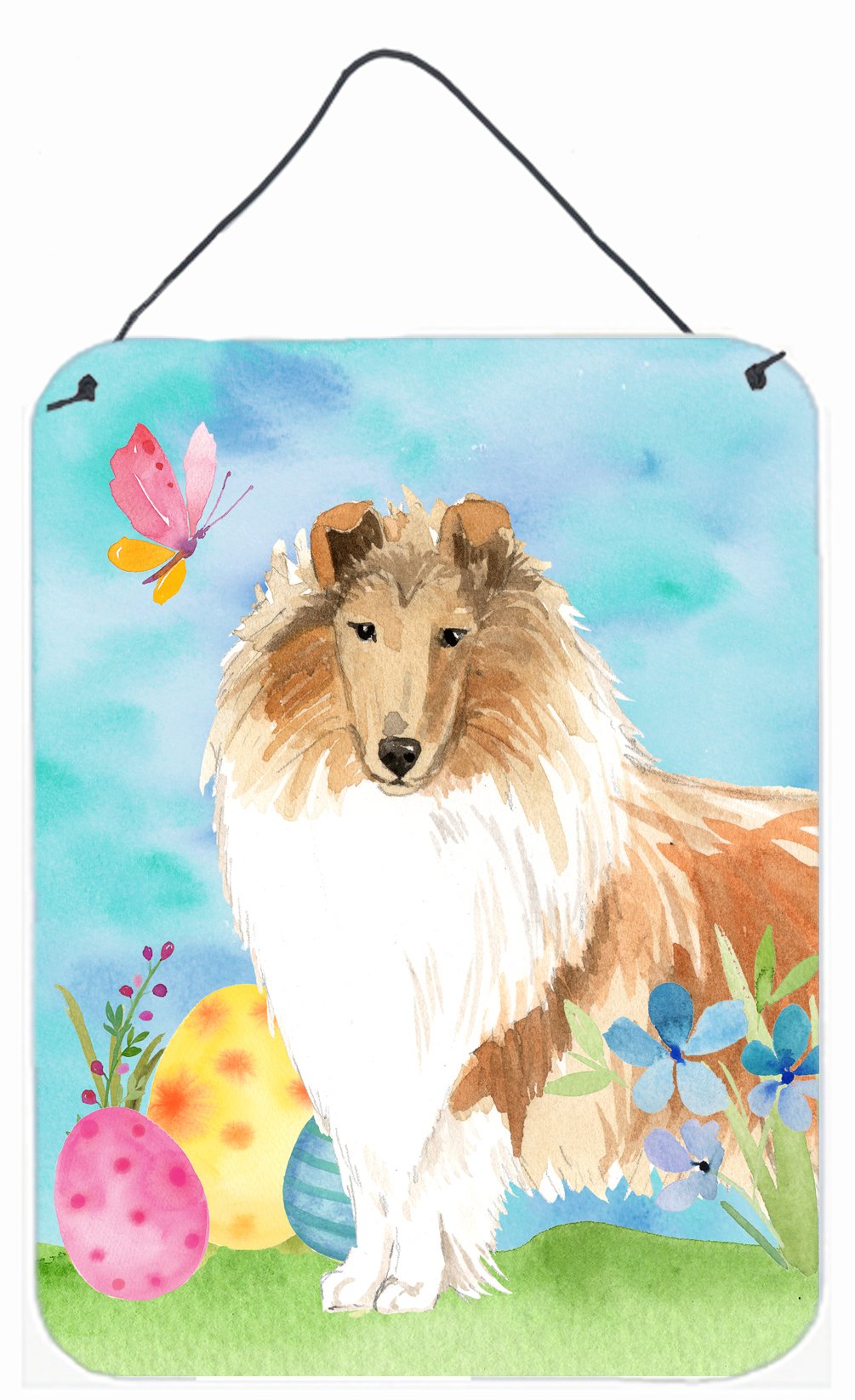 Easter Eggs Rough Collie Wall or Door Hanging Prints Aluminum Metal Sign Kitchen Wall Bar Bathroom Plaque Home Decor Front Door Plaque, 12x16, Multicolor