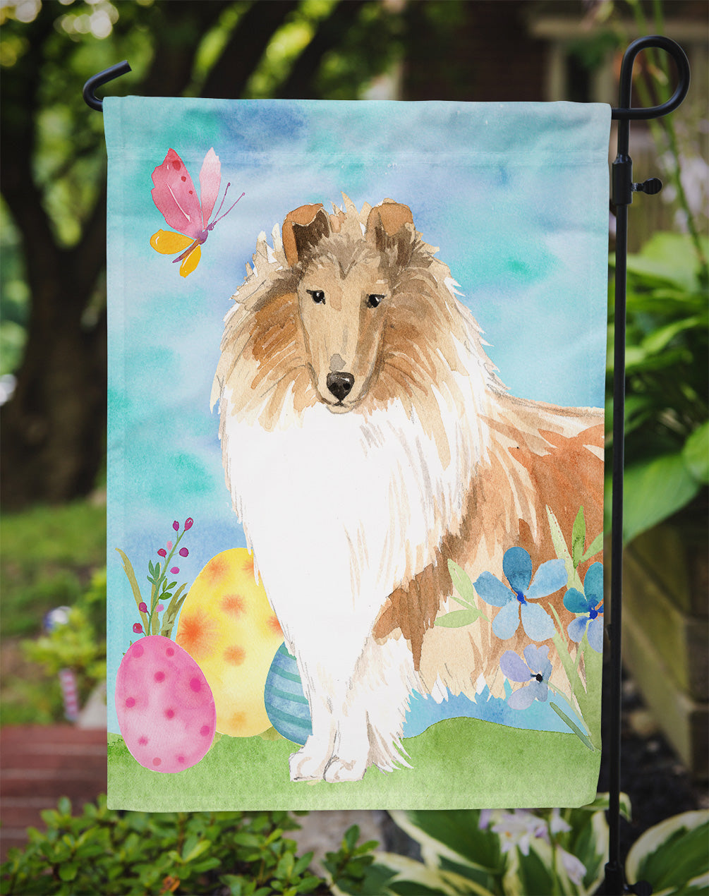 Easter Eggs Rough Collie Garden Flag Mailbox Decorative Yard Banner Outside Patio Artwork for Flower Beds, Garden Size, Multicolor