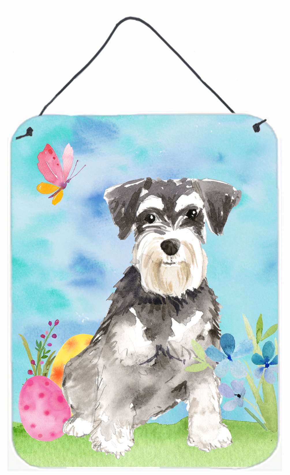 Easter Eggs Schnauzer #2 Wall or Door Hanging Prints Aluminum Metal Sign Kitchen Wall Bar Bathroom Plaque Home Decor Front Door Plaque, 12x16, Multicolor