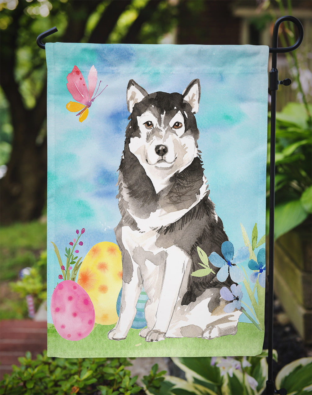 Easter Eggs Alaskan Malamute Garden Flag Mailbox Decorative Yard Banner Outside Patio Artwork for Flower Beds, Garden Size, Multicolor