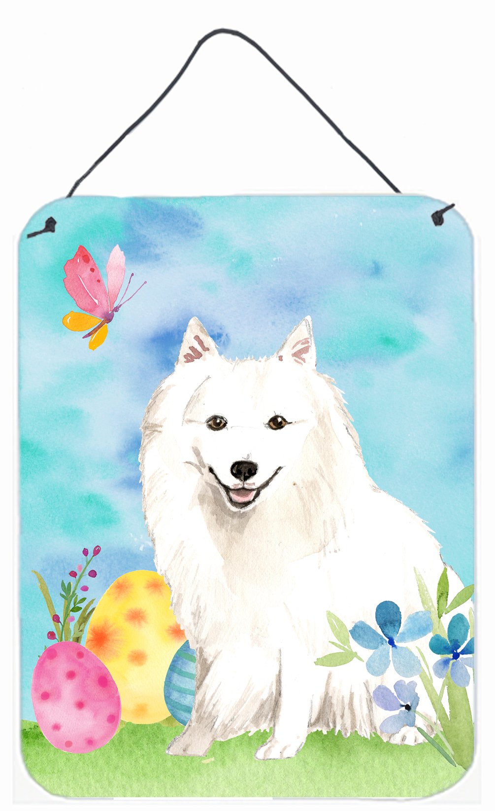 Easter Eggs Japanese Spitz Wall or Door Hanging Prints Aluminum Metal Sign Kitchen Wall Bar Bathroom Plaque Home Decor Front Door Plaque, 12x16, Multicolor