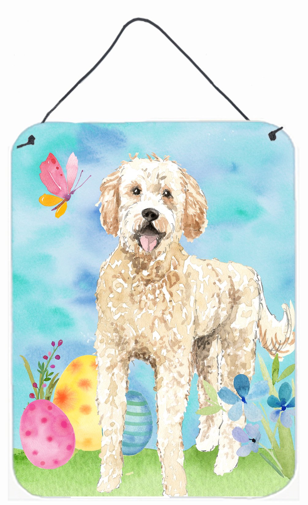 Easter Eggs Goldendoodle Wall or Door Hanging Prints Aluminum Metal Sign Kitchen Wall Bar Bathroom Plaque Home Decor Front Door Plaque, 12x16, Multicolor