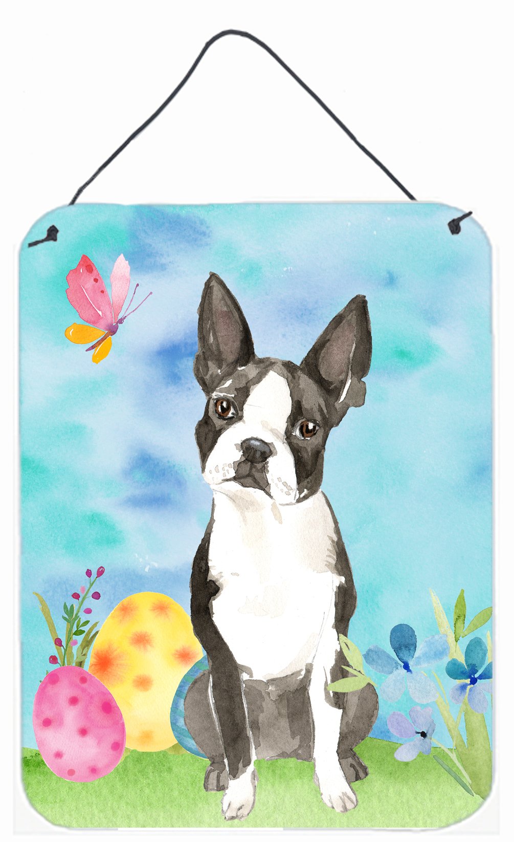Easter Eggs Boston Terrier Wall or Door Hanging Prints Aluminum Metal Sign Kitchen Wall Bar Bathroom Plaque Home Decor Front Door Plaque, 12x16, Multicolor