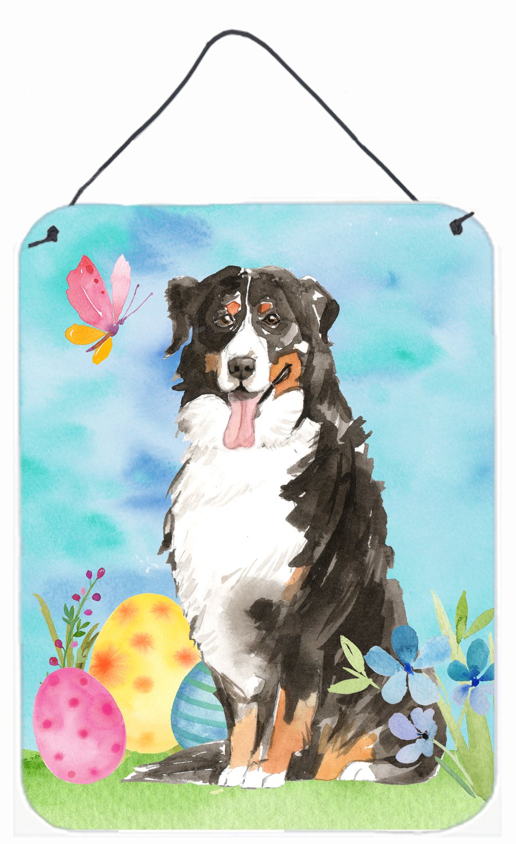 Easter Eggs Bernese Mountain Dog Wall or Door Hanging Prints Aluminum Metal Sign Kitchen Wall Bar Bathroom Plaque Home Decor Front Door Plaque, 12x16, Multicolor