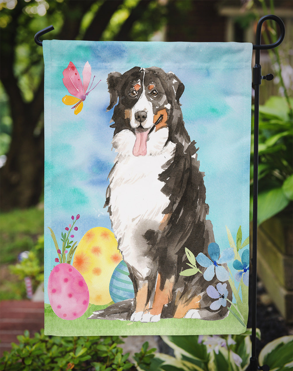 Easter Eggs Bernese Mountain Dog Garden Flag Mailbox Decorative Yard Banner Outside Patio Artwork for Flower Beds, Garden Size, Multicolor